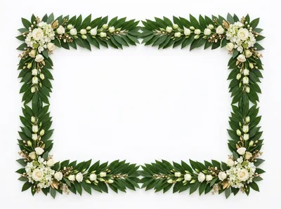 Floral Frame With White Roses And Green Leaves