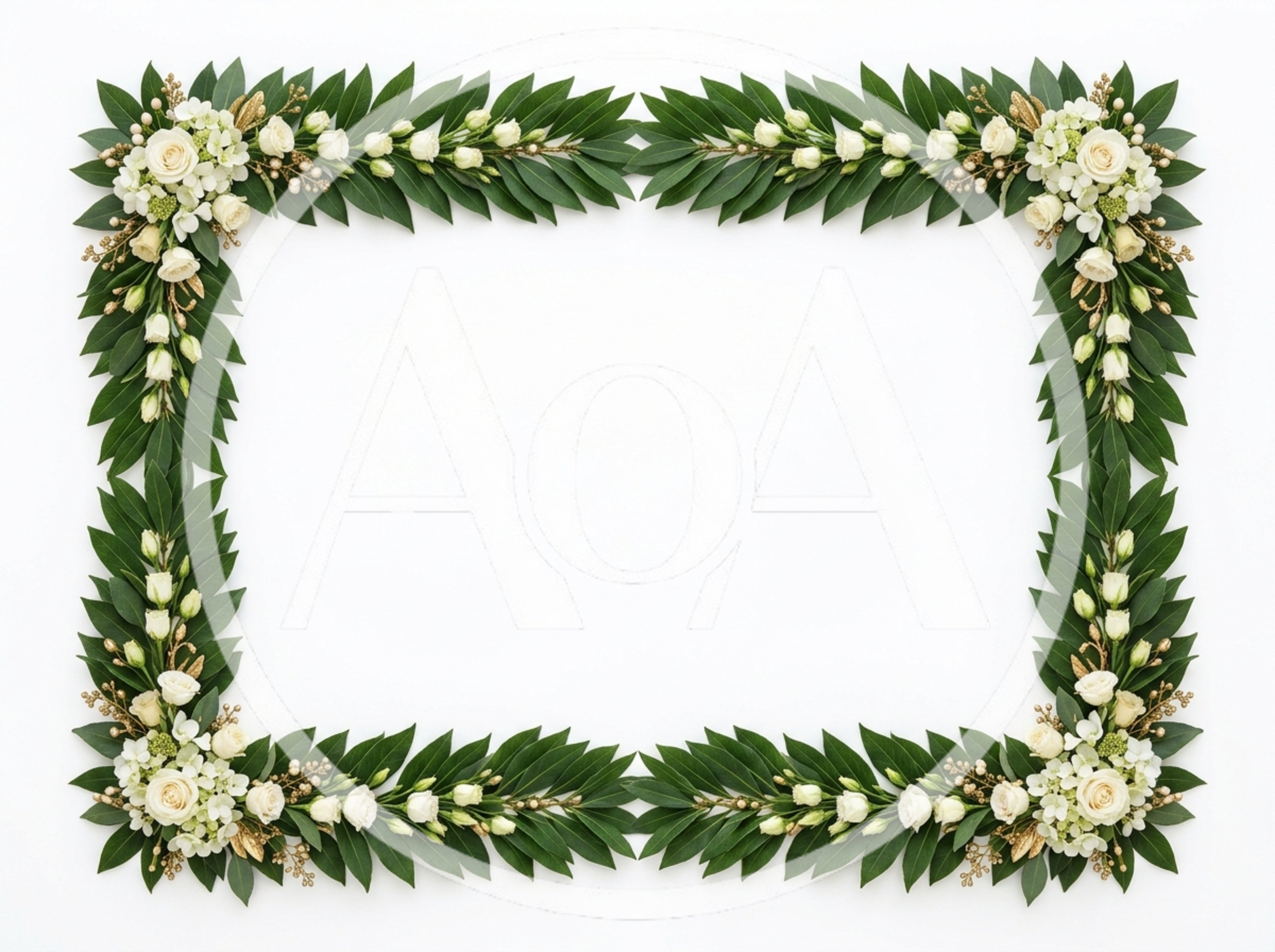Floral Frame With White Roses And Green Leaves