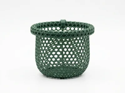 Green Plastic Mesh Basket Isolated On White Background