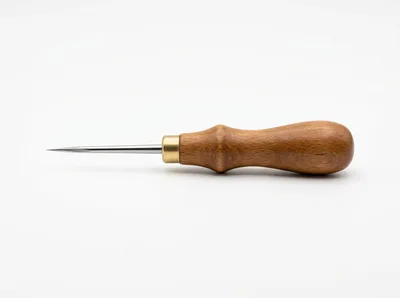 Leatherworking Awl With Wooden Handle On White Background