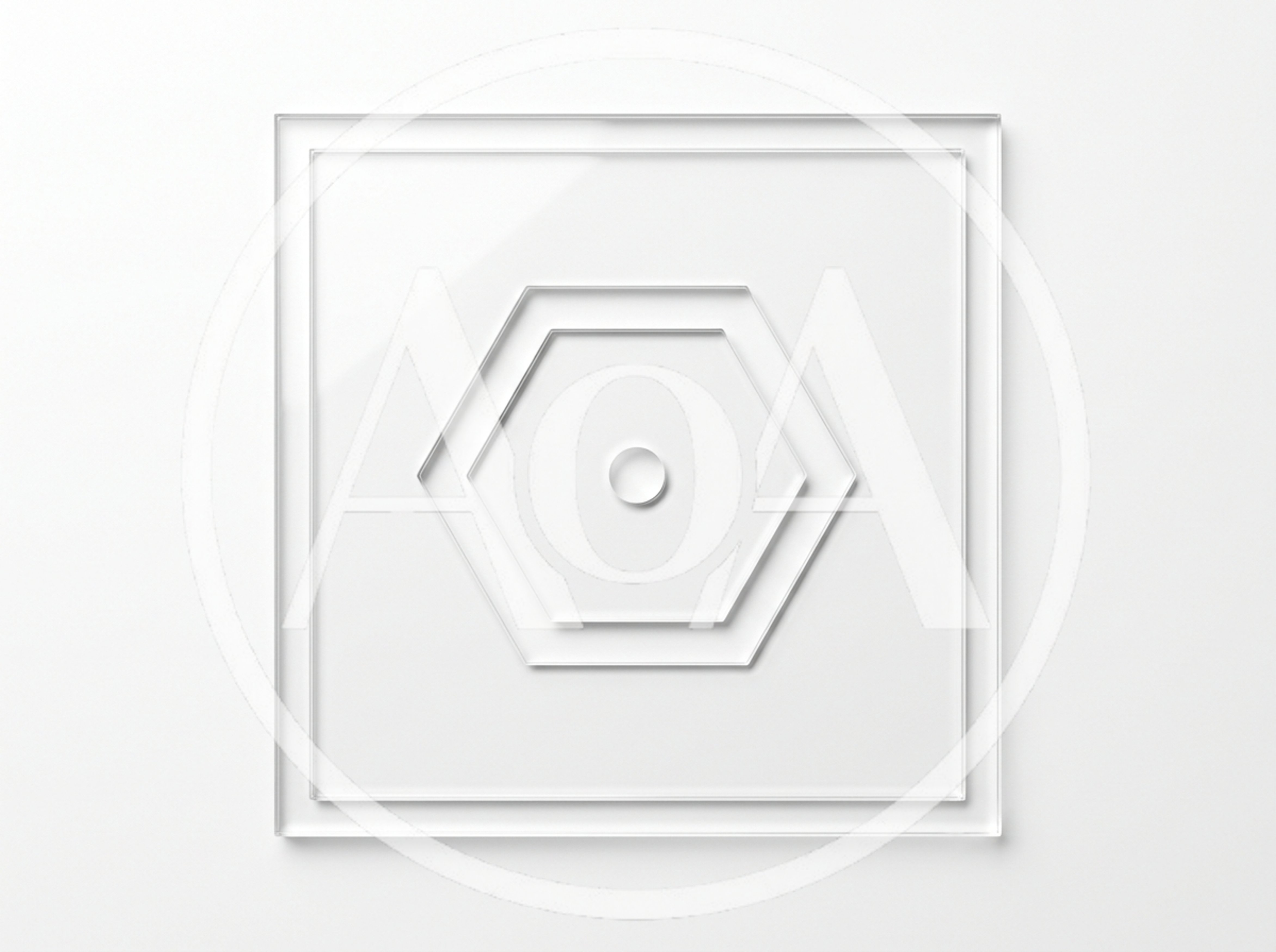 Minimalist Glass Hexagon Design On White Background