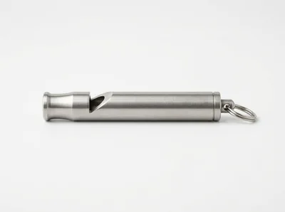 Stainless Steel Survival Whistle On White Background