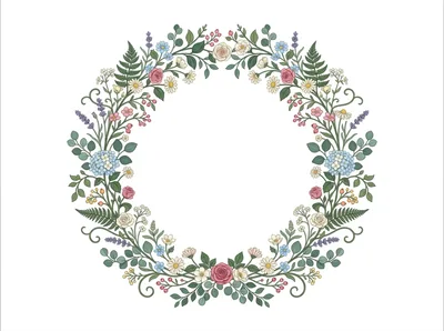 Floral Wreath Illustration With Roses And Wildflowers