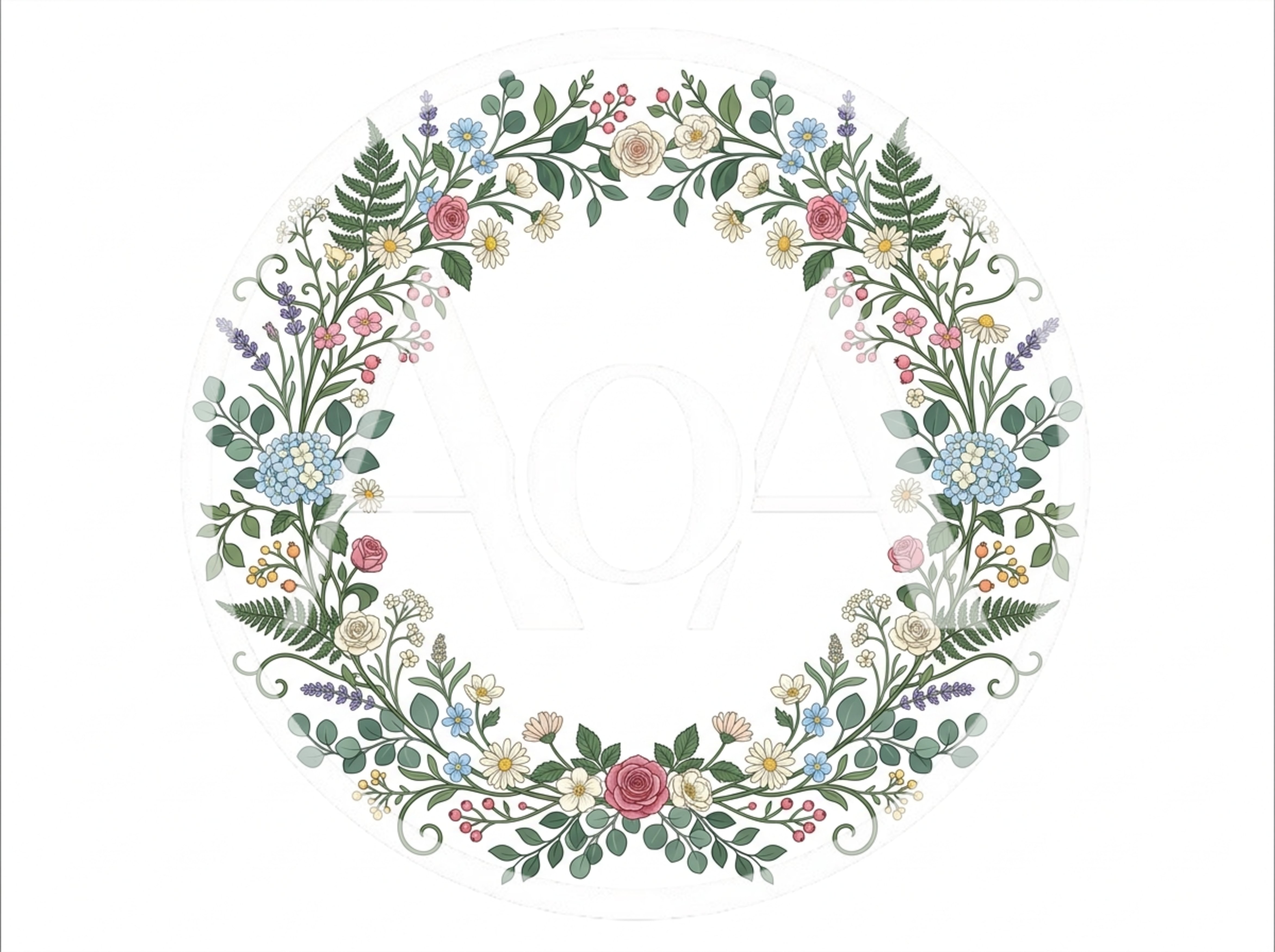 Floral Wreath Illustration With Roses And Wildflowers