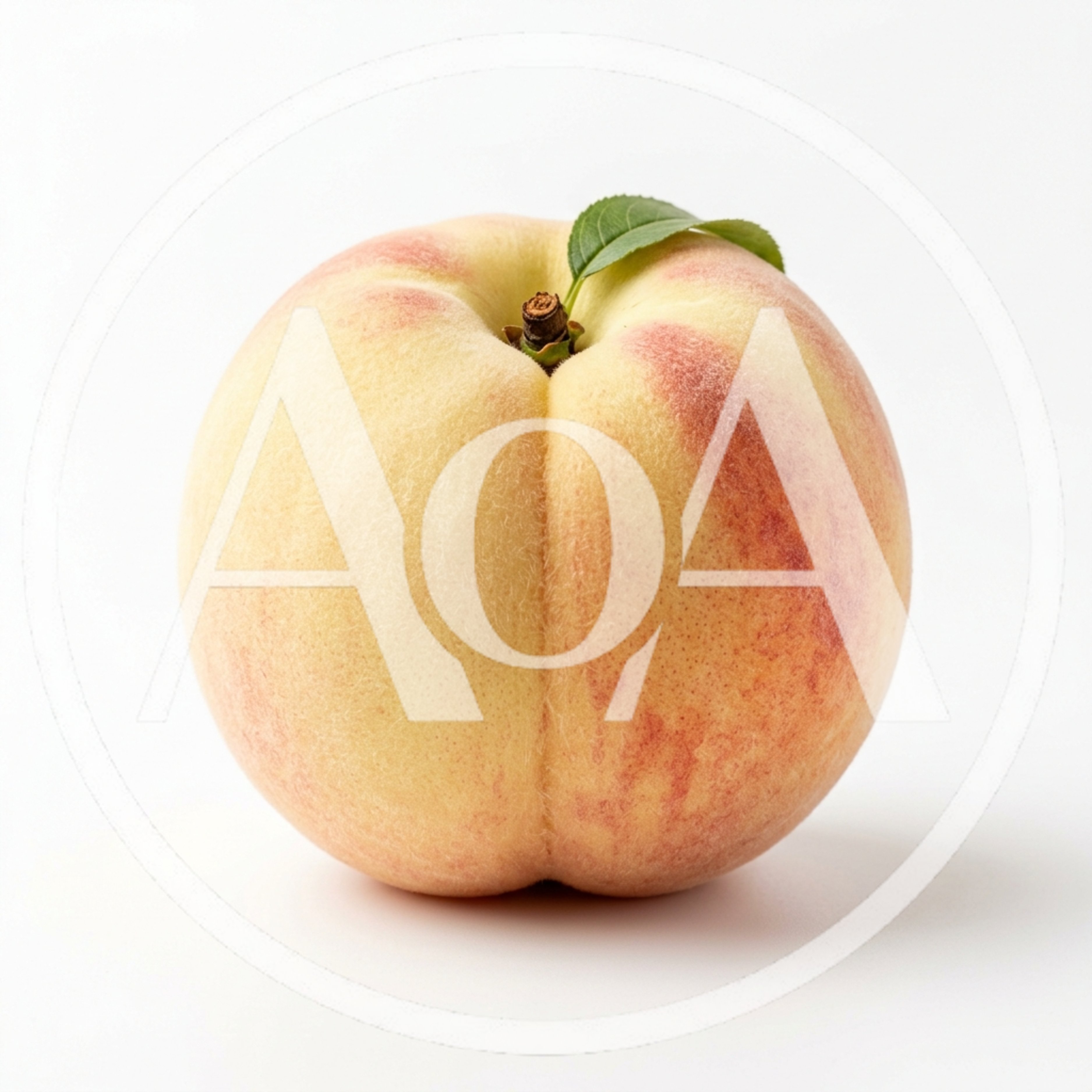 Single Fresh Peach With Green Leaf On White Background