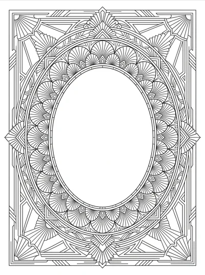Art Deco Style Decorative Oval Frame Coloring Page