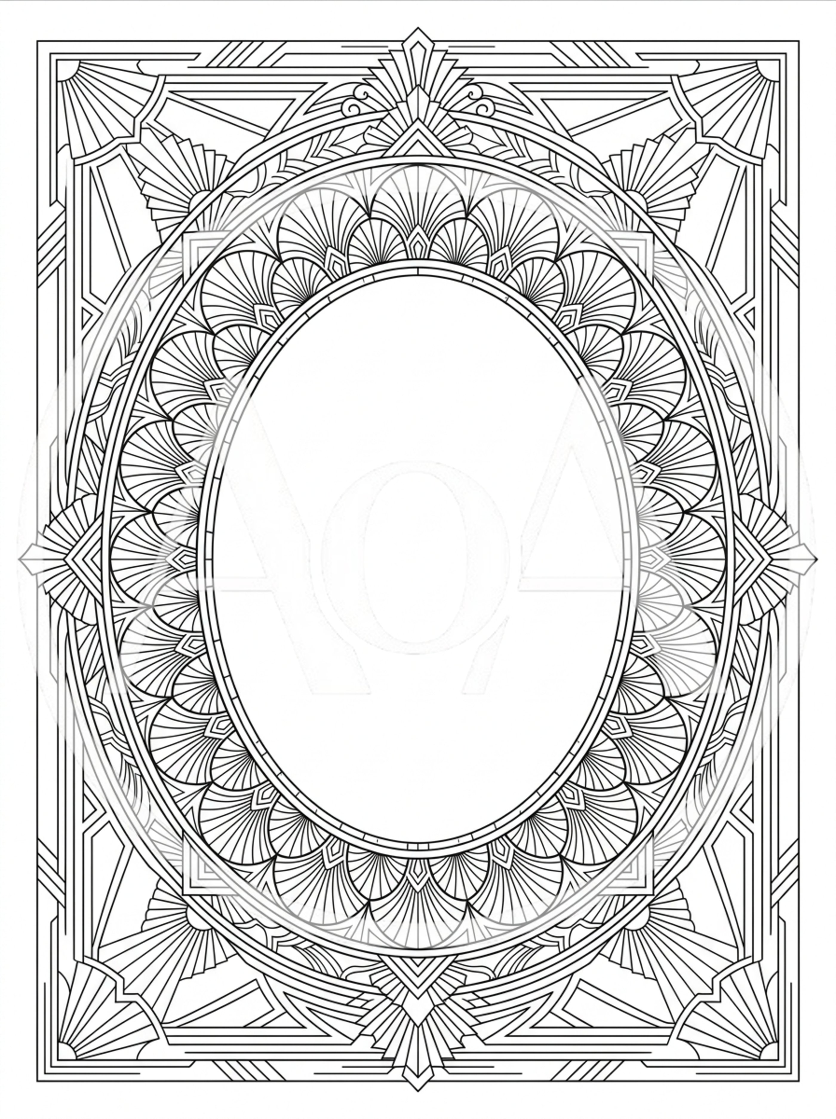Art Deco Style Decorative Oval Frame Coloring Page
