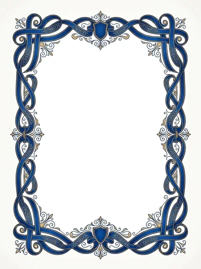 Ornate Blue And Gold Decorative Border Frame