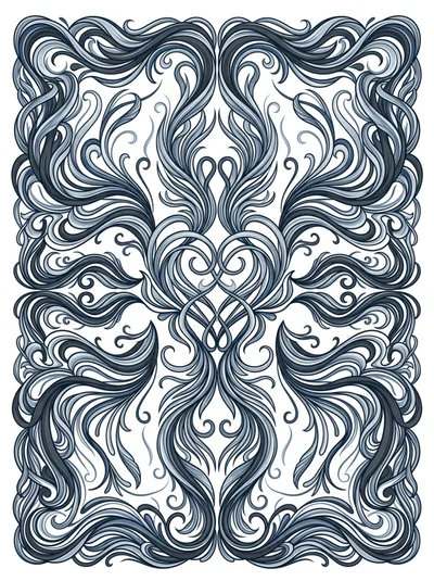 Symmetrical Blue Floral Ornamental Art Nouveau Pattern