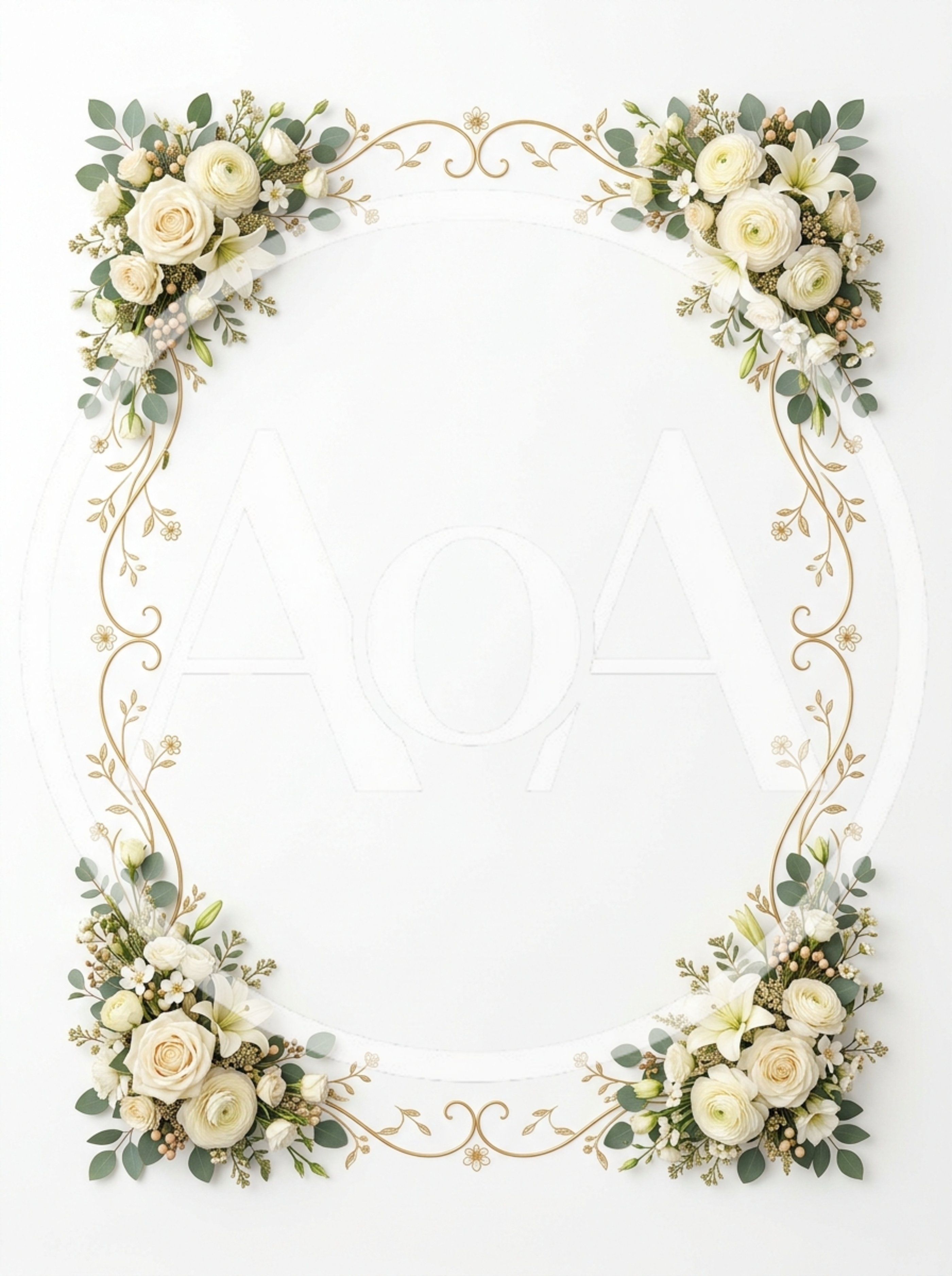 Elegant Floral Frame With White Roses And Gold Accents