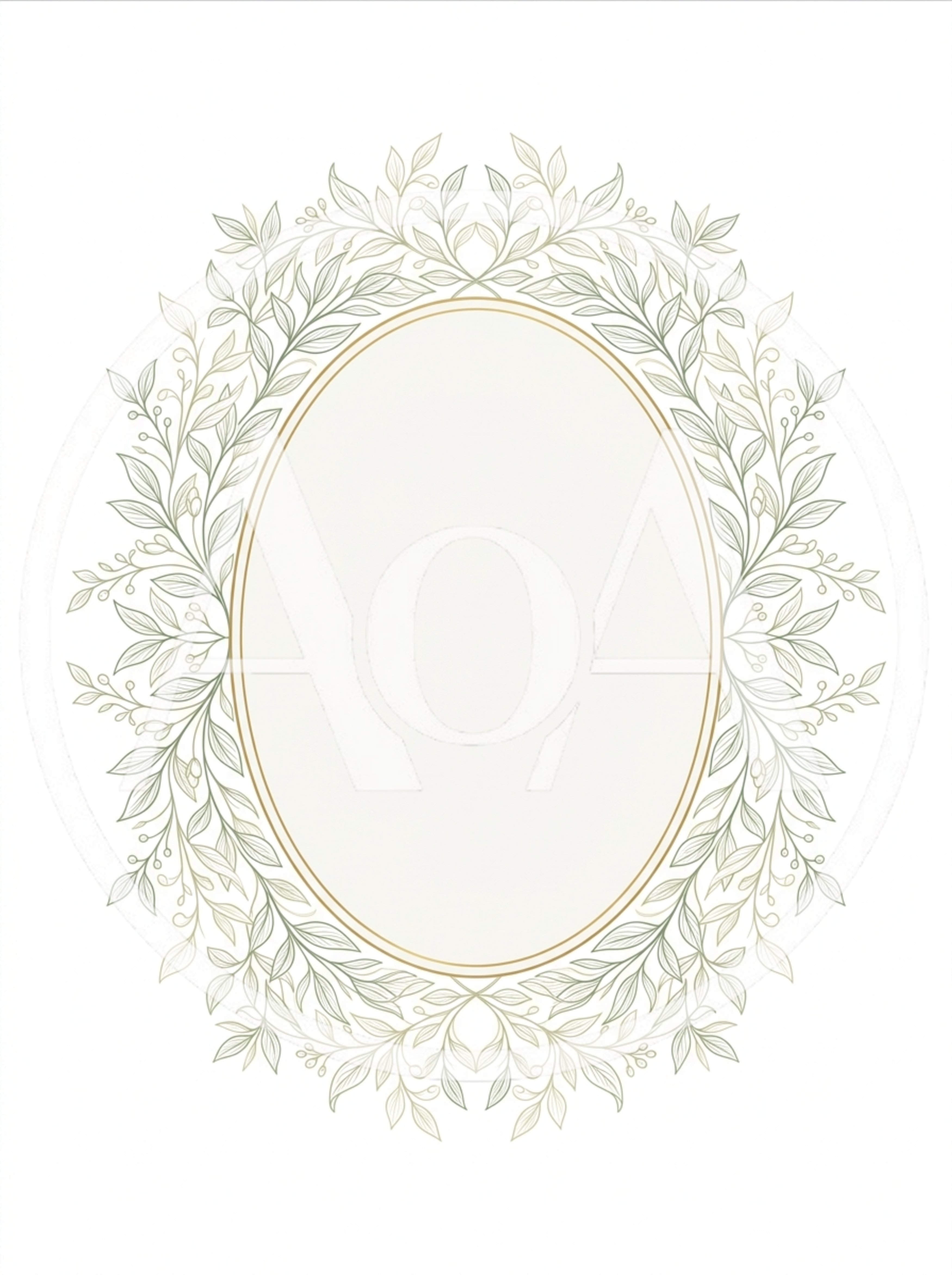 Elegant Oval Floral Frame With Botanical Leaf Wreath