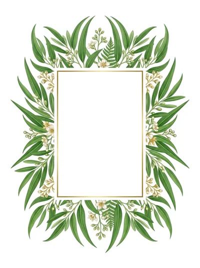 Elegant Eucalyptus Botanical Frame With Gold Border
