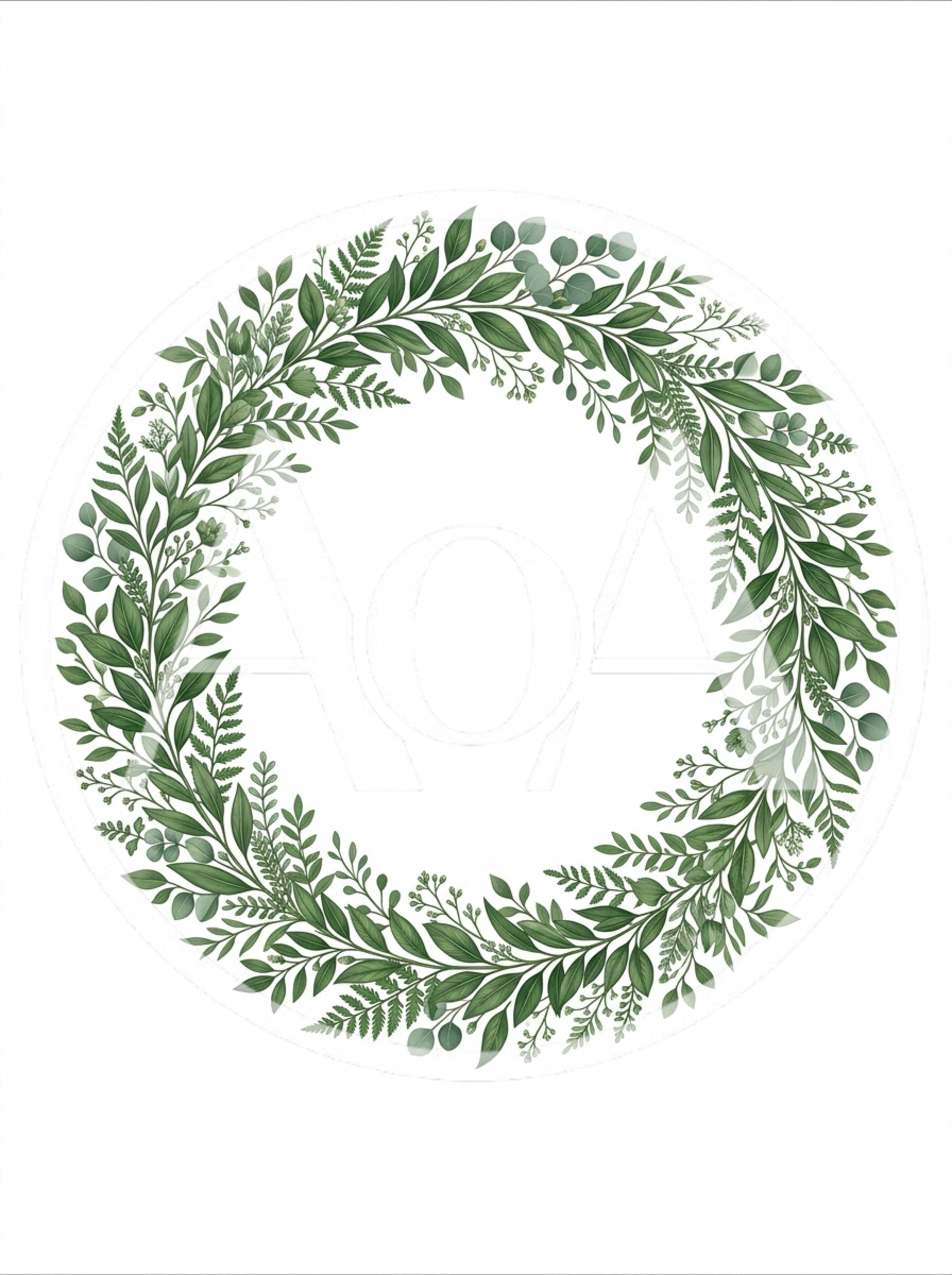 Watercolor Botanical Wreath With Green Leaves And Ferns