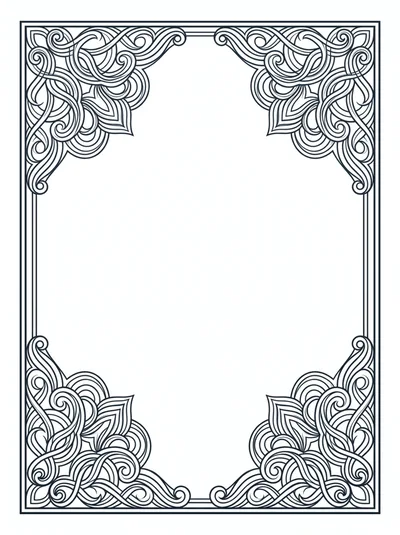 Decorative Ornate Border Frame With Swirling Floral Patterns