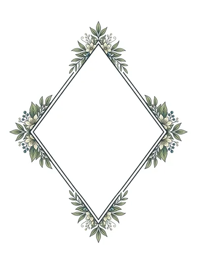 Diamond Shaped Floral Frame With Botanical Illustrations