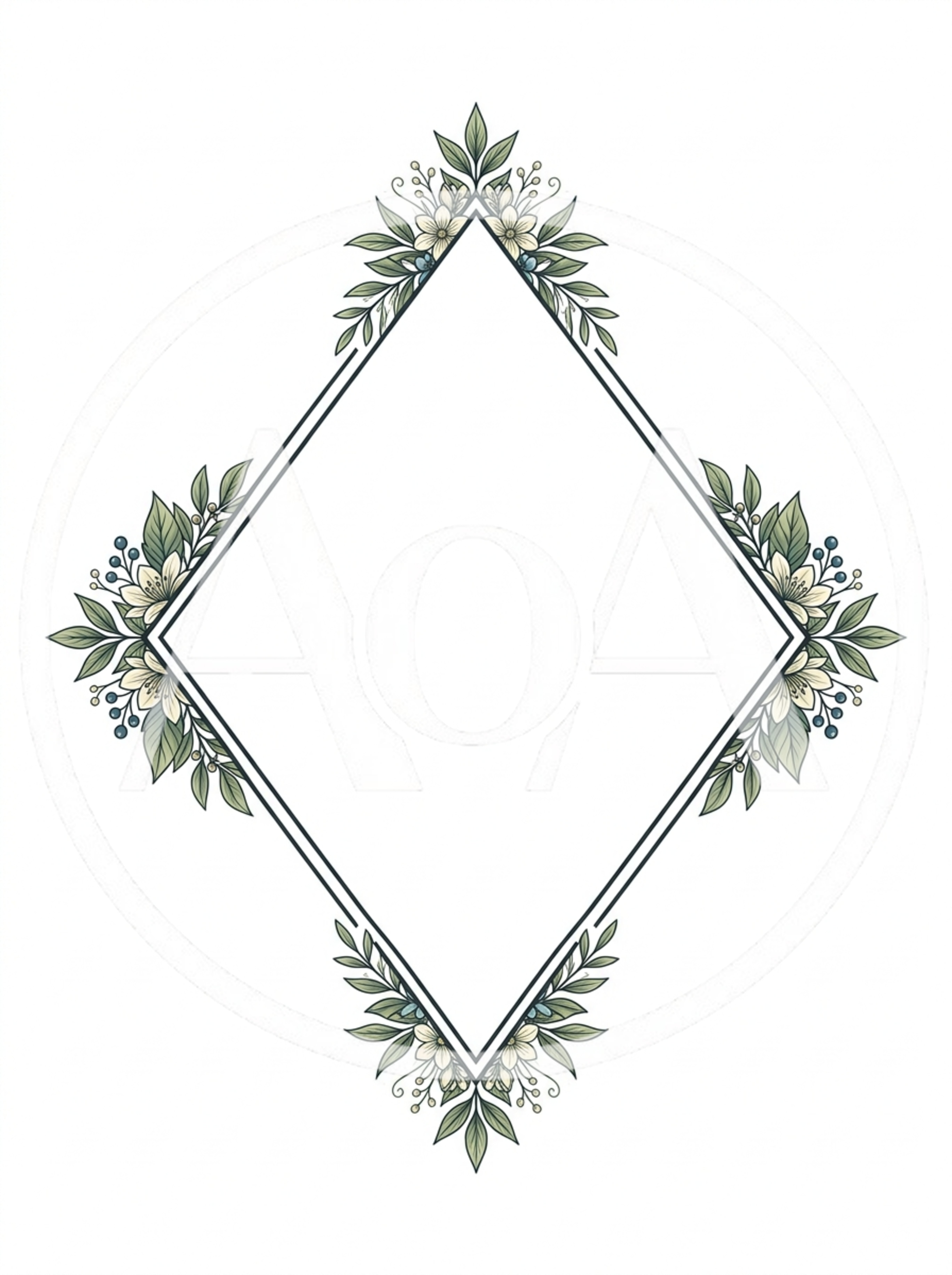 Diamond Shaped Floral Frame With Botanical Illustrations