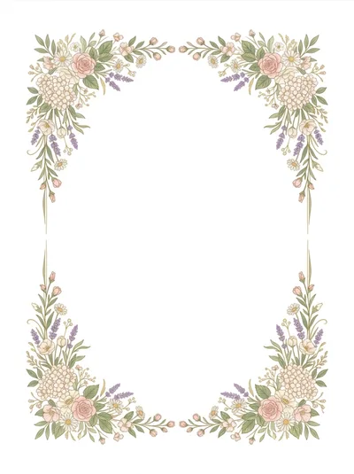 Floral Corner Border Frame With Pastel Flowers