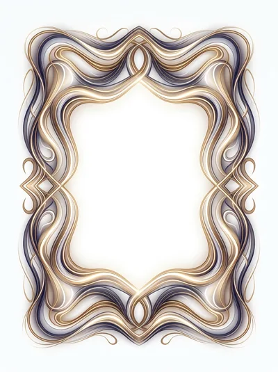 Elegant Ornate Decorative Frame With Fluid Gold And Blue Lines