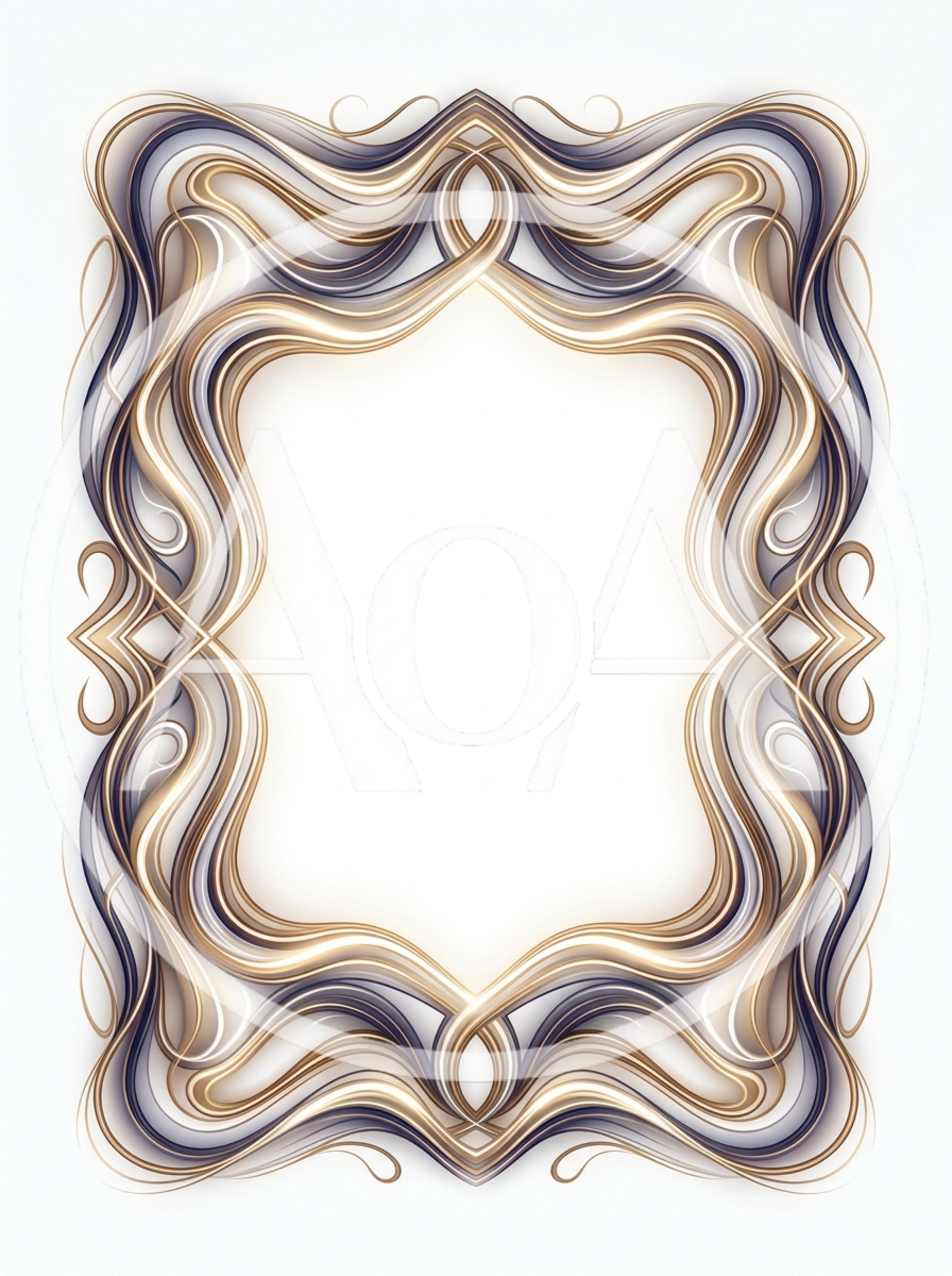 Elegant Ornate Decorative Frame With Fluid Gold And Blue Lines