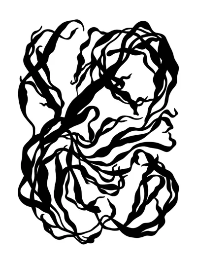 Abstract Black Ink Brush Strokes On White Background
