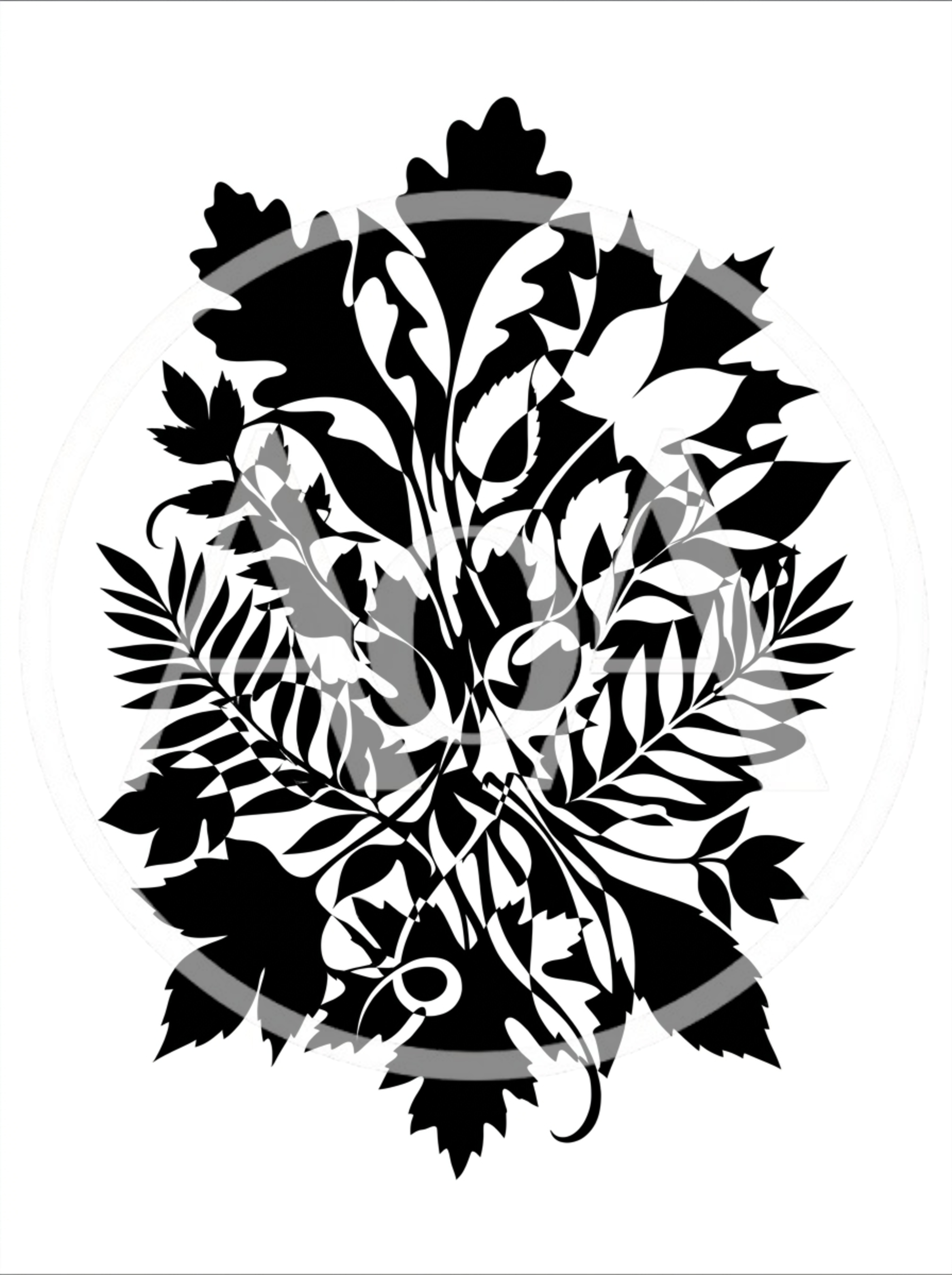Abstract Botanical Silhouette Illustration With Intricate Leaf Patterns