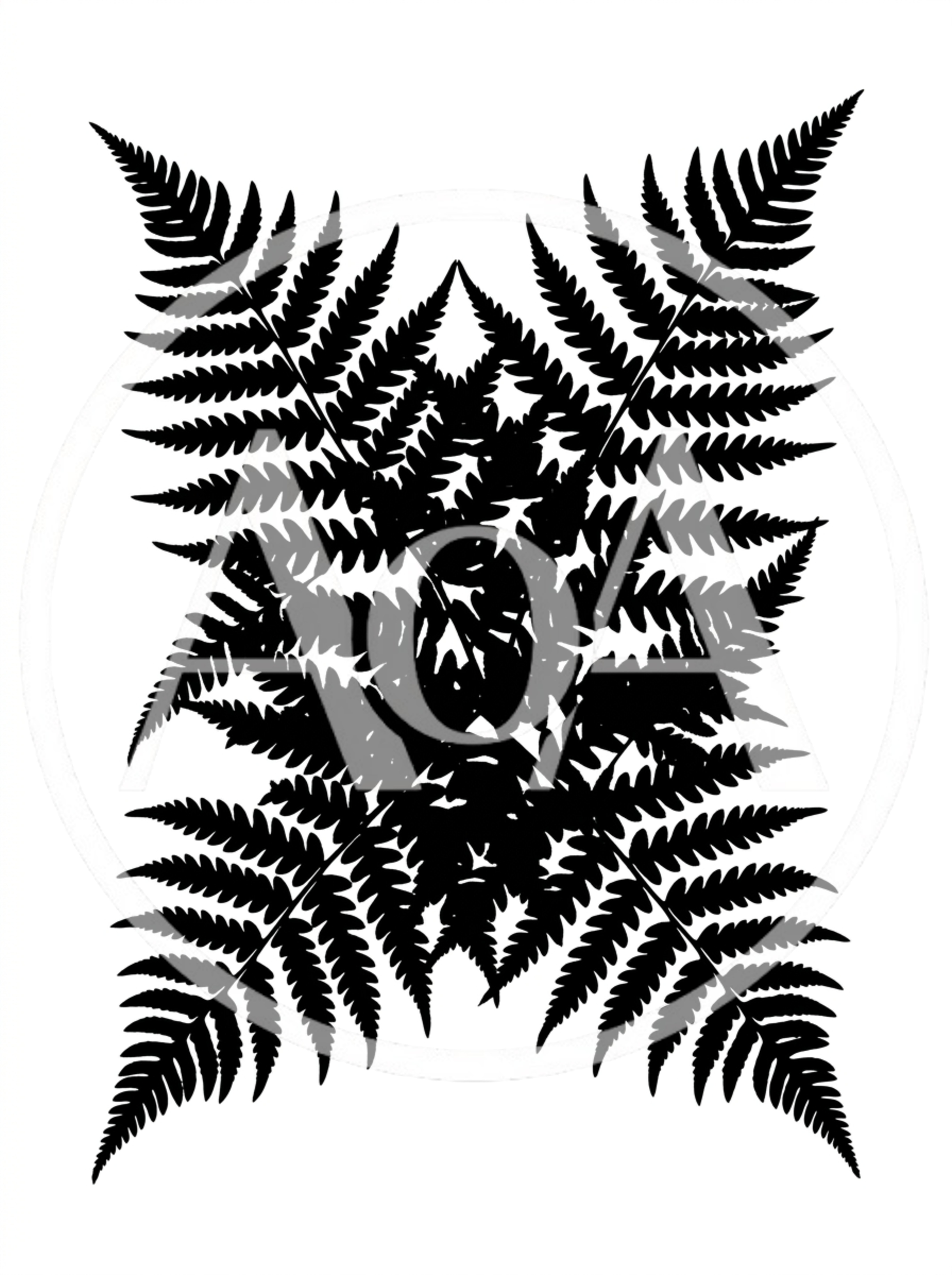 Black Silhouette Of Fern Leaves On White Background