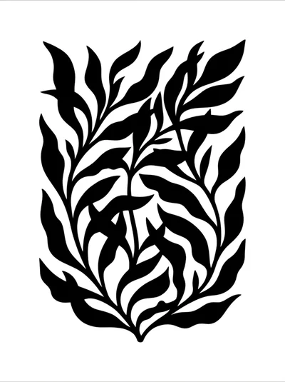 Abstract Black And White Botanical Leaf Pattern Illustration