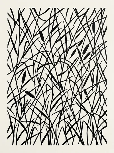 Abstract Black And White Cattail Reed Pattern