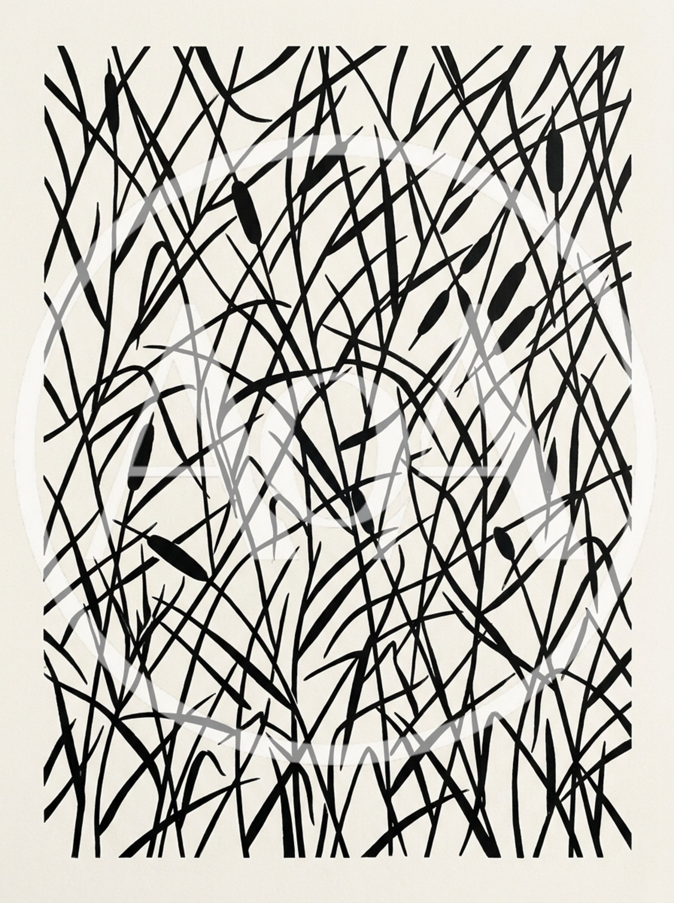 Abstract Black And White Cattail Reed Pattern
