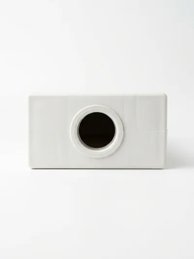 White Plastic Rectangular Container With Circular Opening