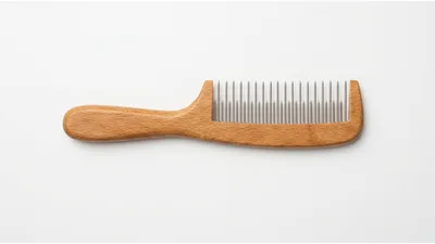 Wooden Comb With Metal Teeth On White Background