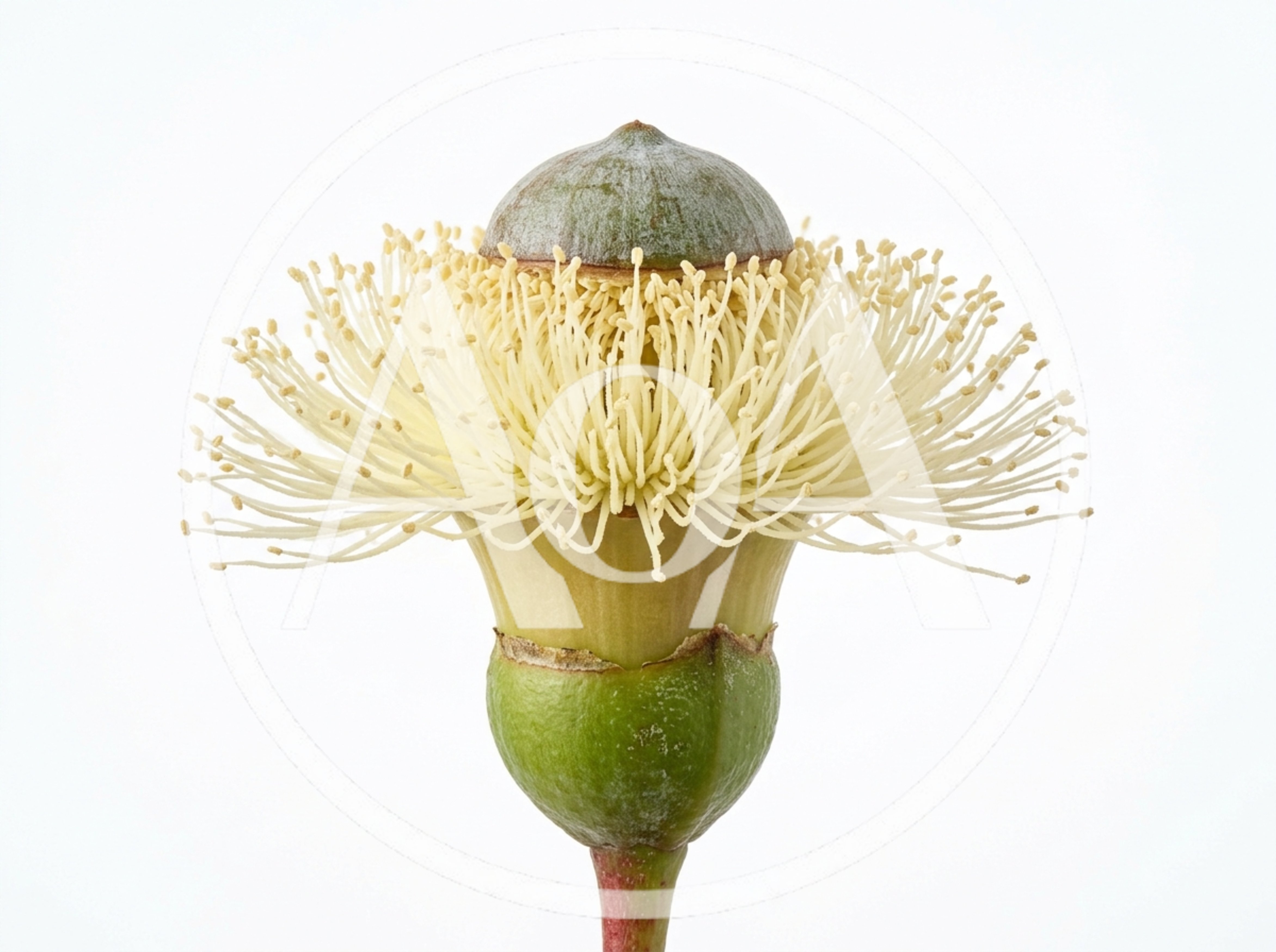 Eucalyptus Flower Bud Blooming Against White Background