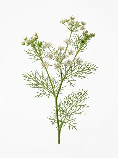 Fresh Cilantro Herb Sprig With White Flowers