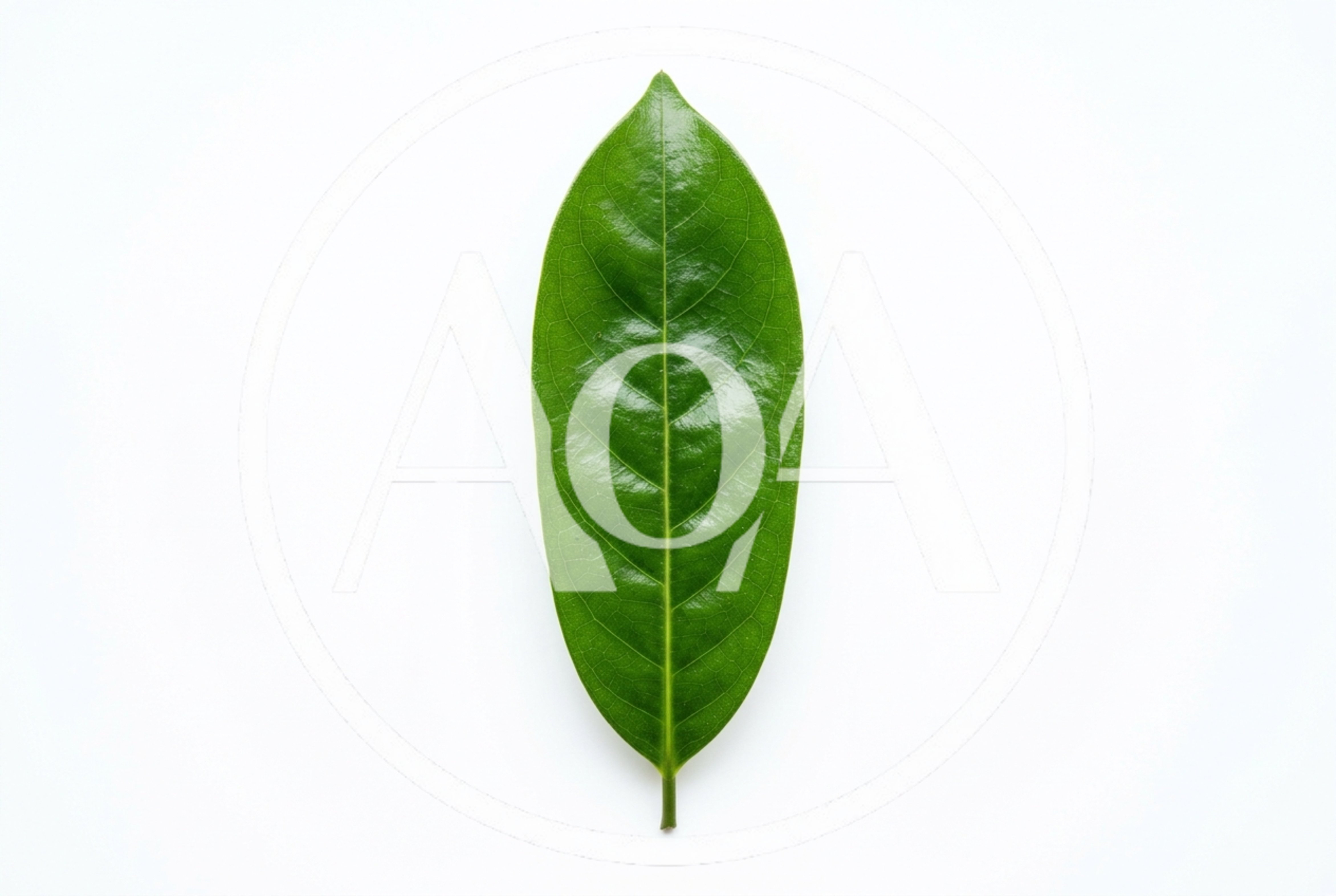 Single Glossy Green Leaf Isolated On White Background