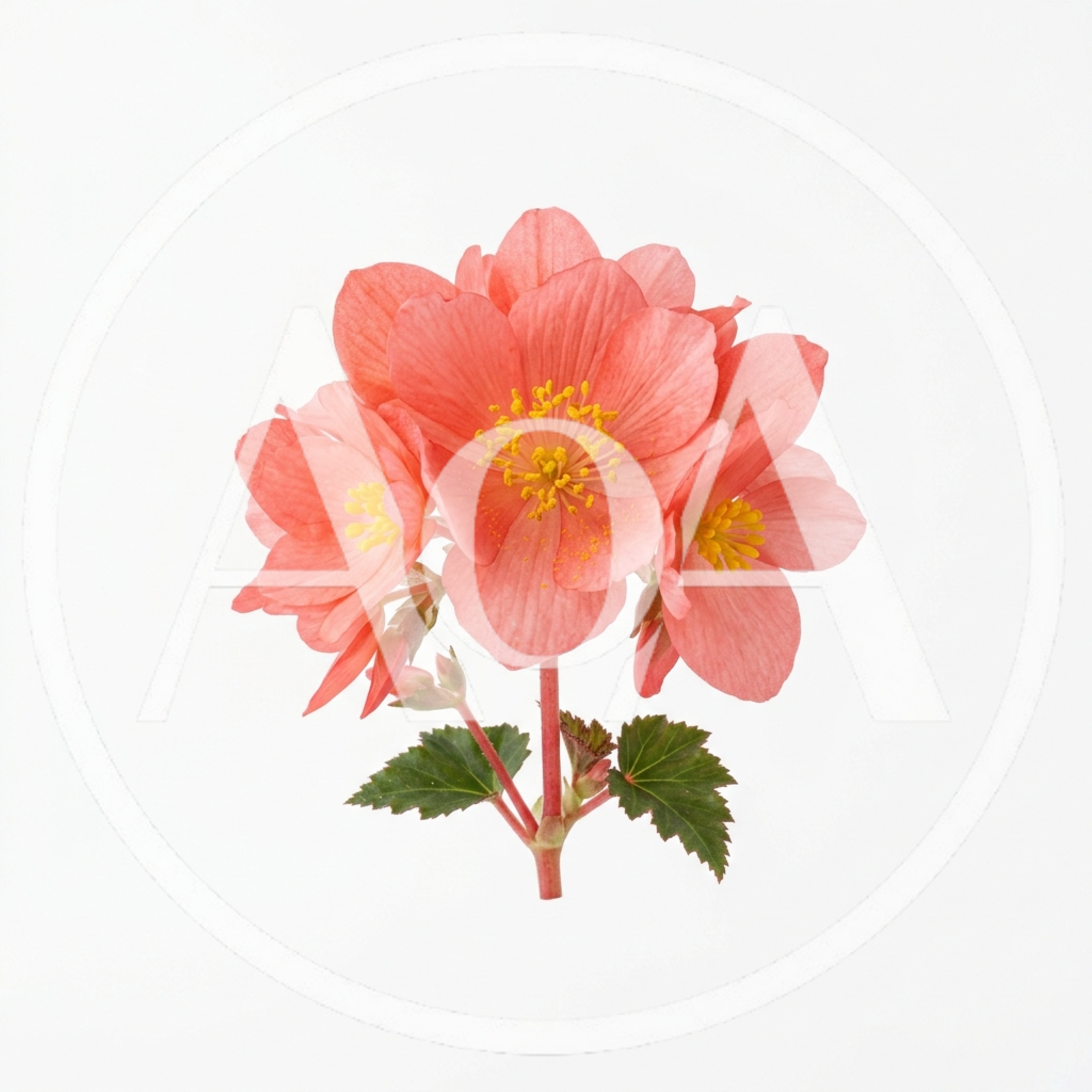 Pink Begonia Flower Cluster on White Background