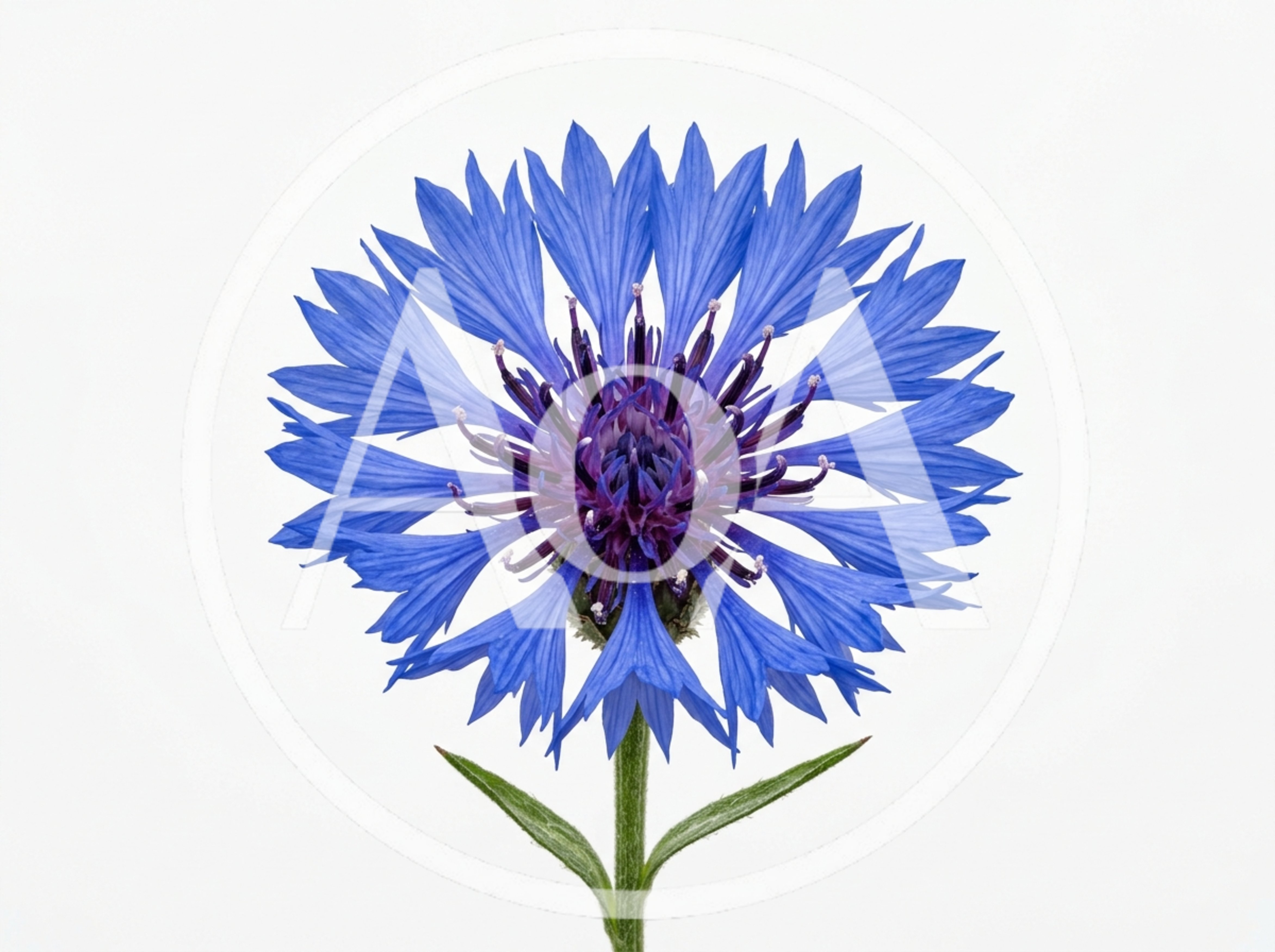 Single Vibrant Blue Cornflower Isolated On White Background