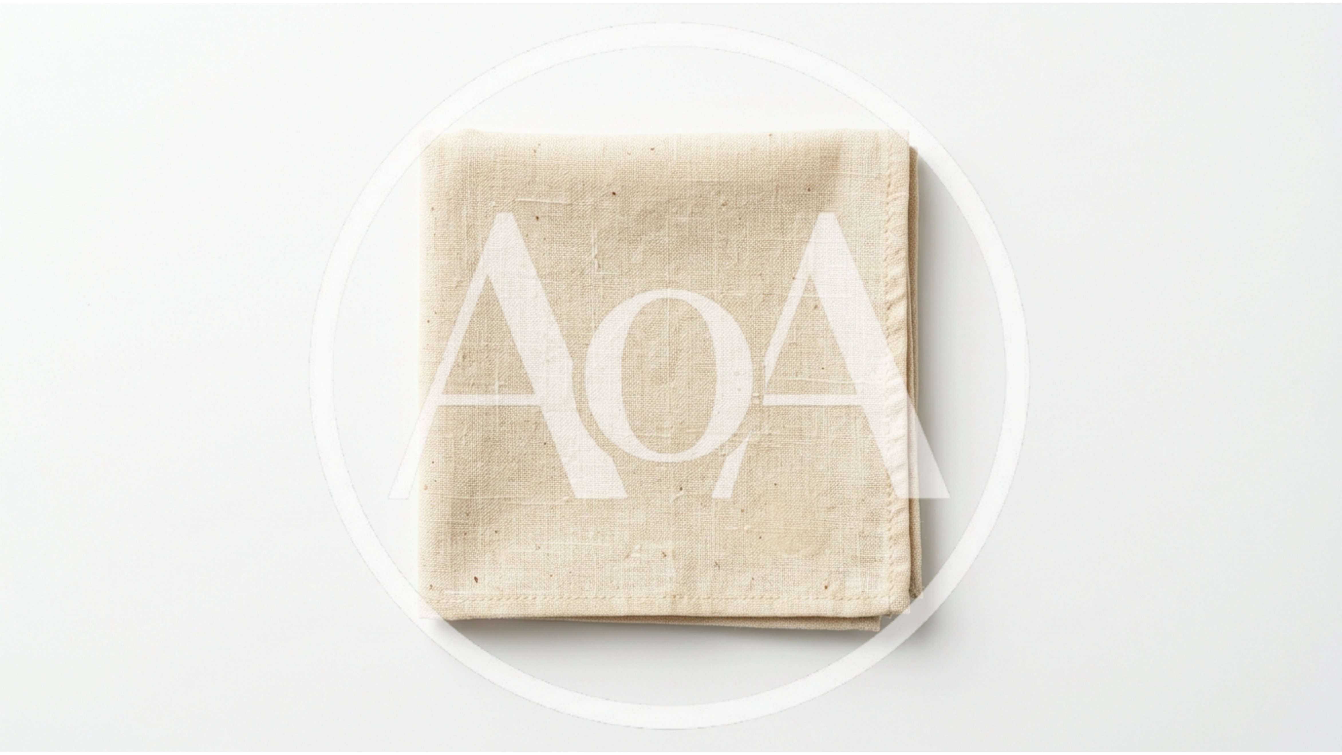 Folded Beige Linen Napkin on White Background