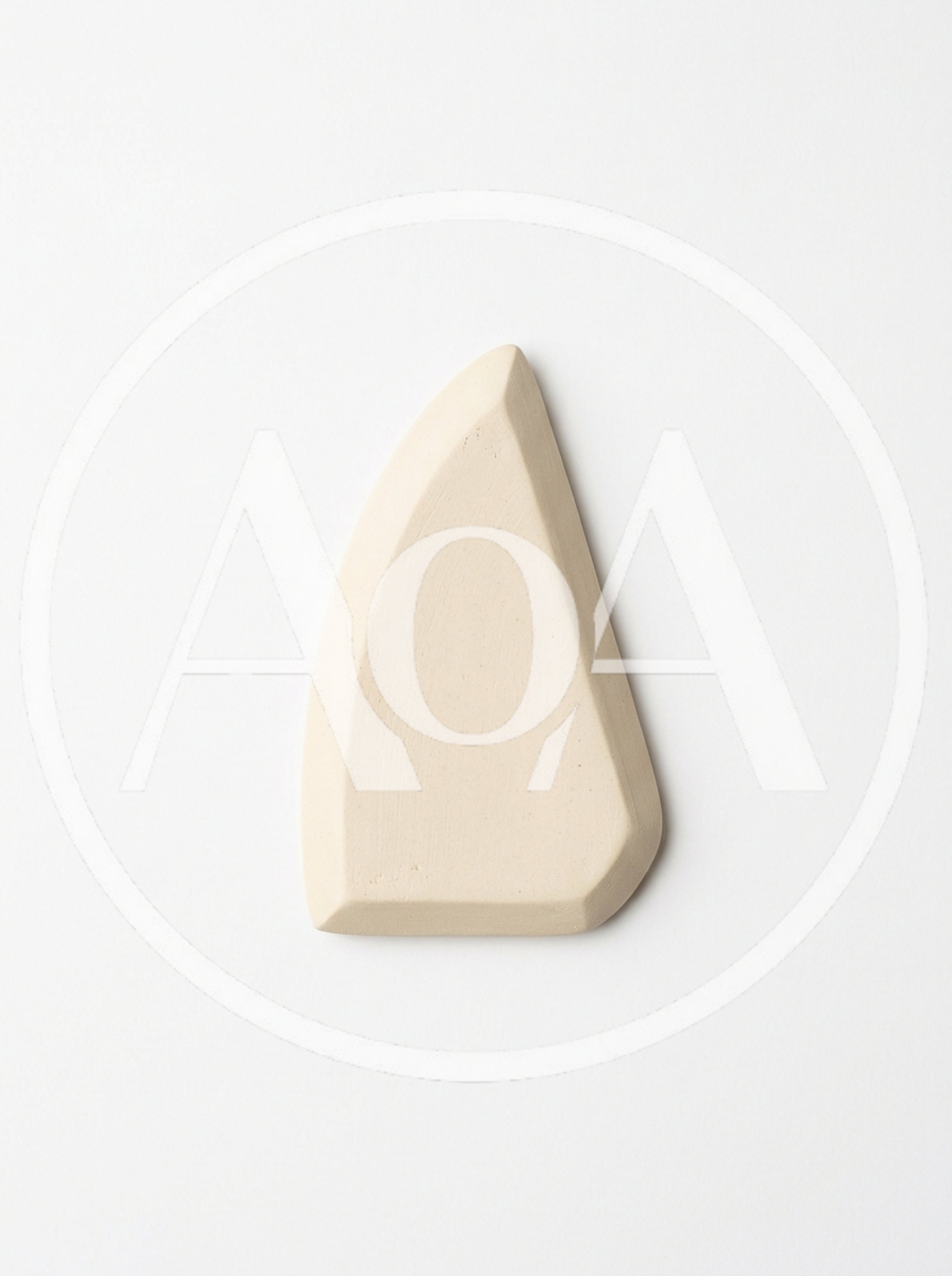 Minimalist Beige Ceramic Geometric Sculpture On White Background
