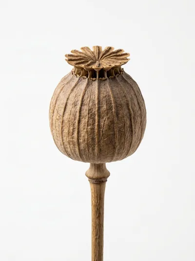 Dried Poppy Seed Pod On White Background