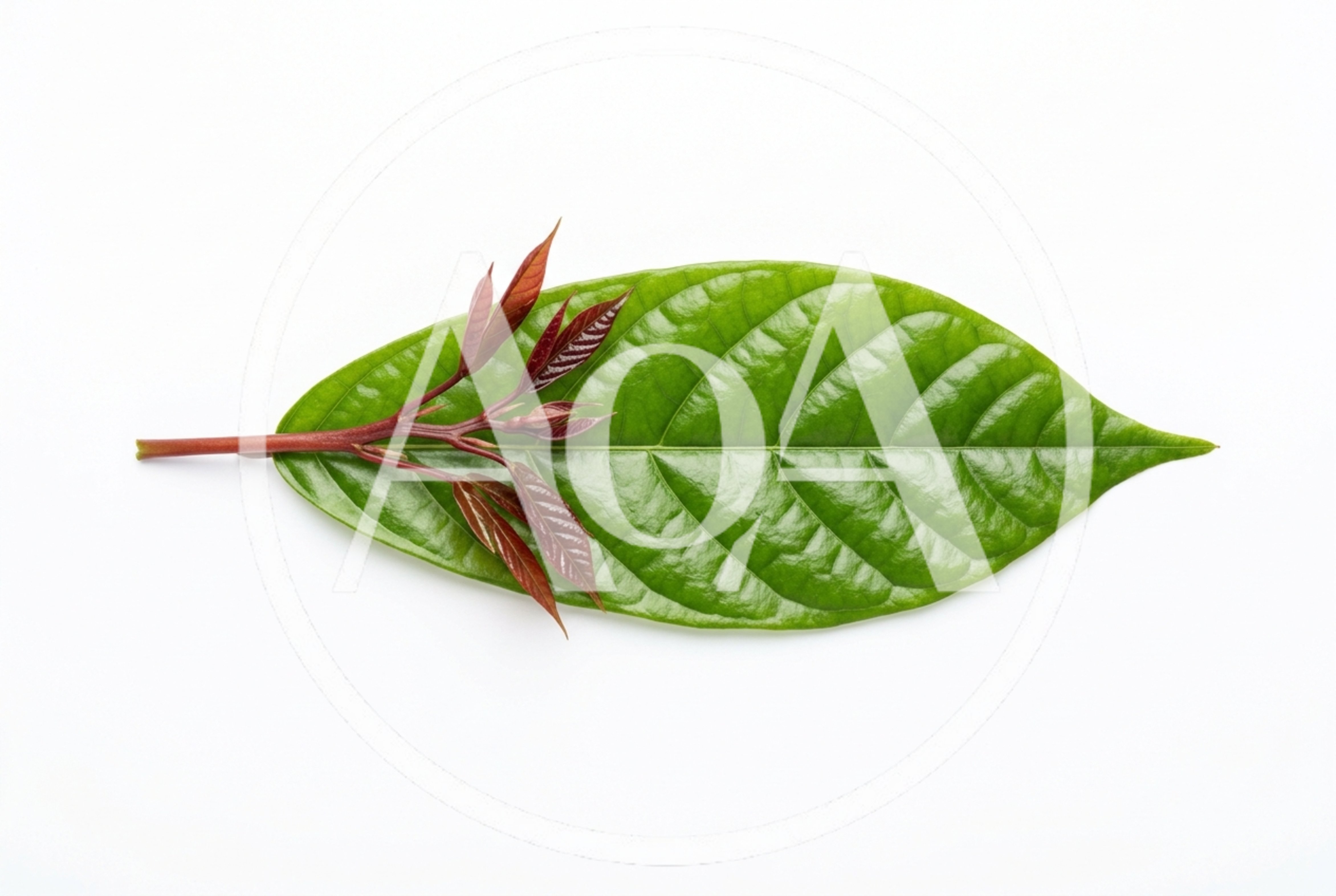 Fresh Green Leaf With Red Sprouting Shoots