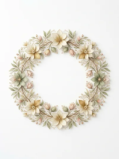 Elegant Floral Wreath Illustration With Soft Pastel Tones