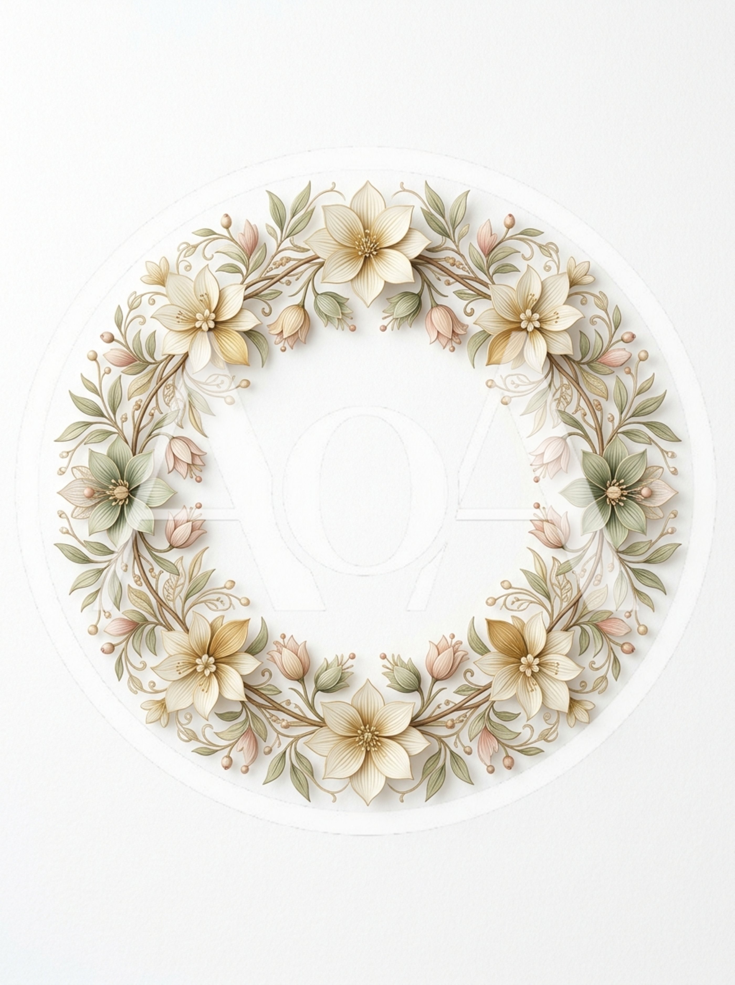 Elegant Floral Wreath Illustration With Soft Pastel Tones