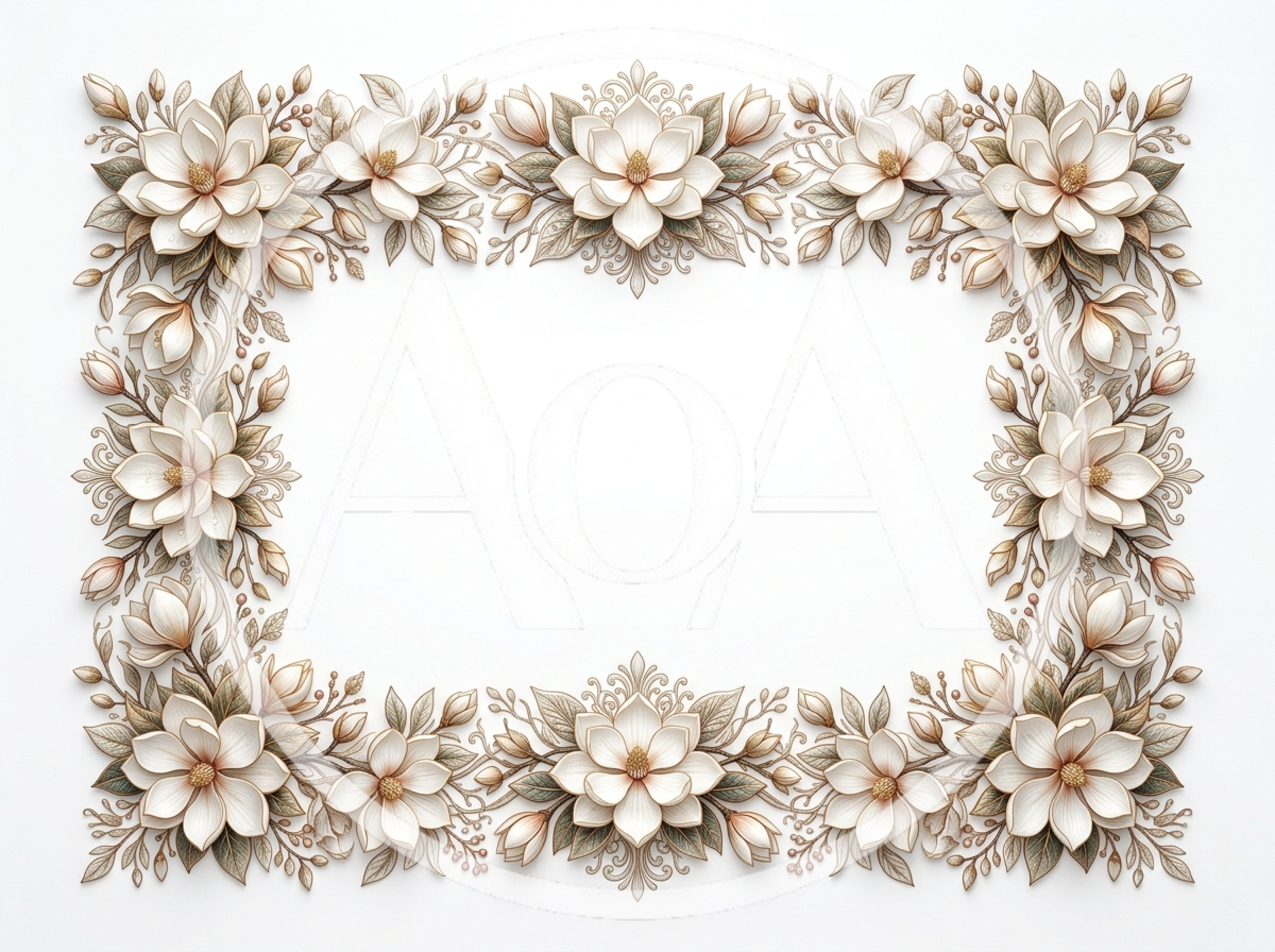 Elegant Magnolia Flower Decorative Border Frame