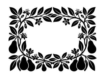 Black And White Pear Fruit Botanical Frame Illustration