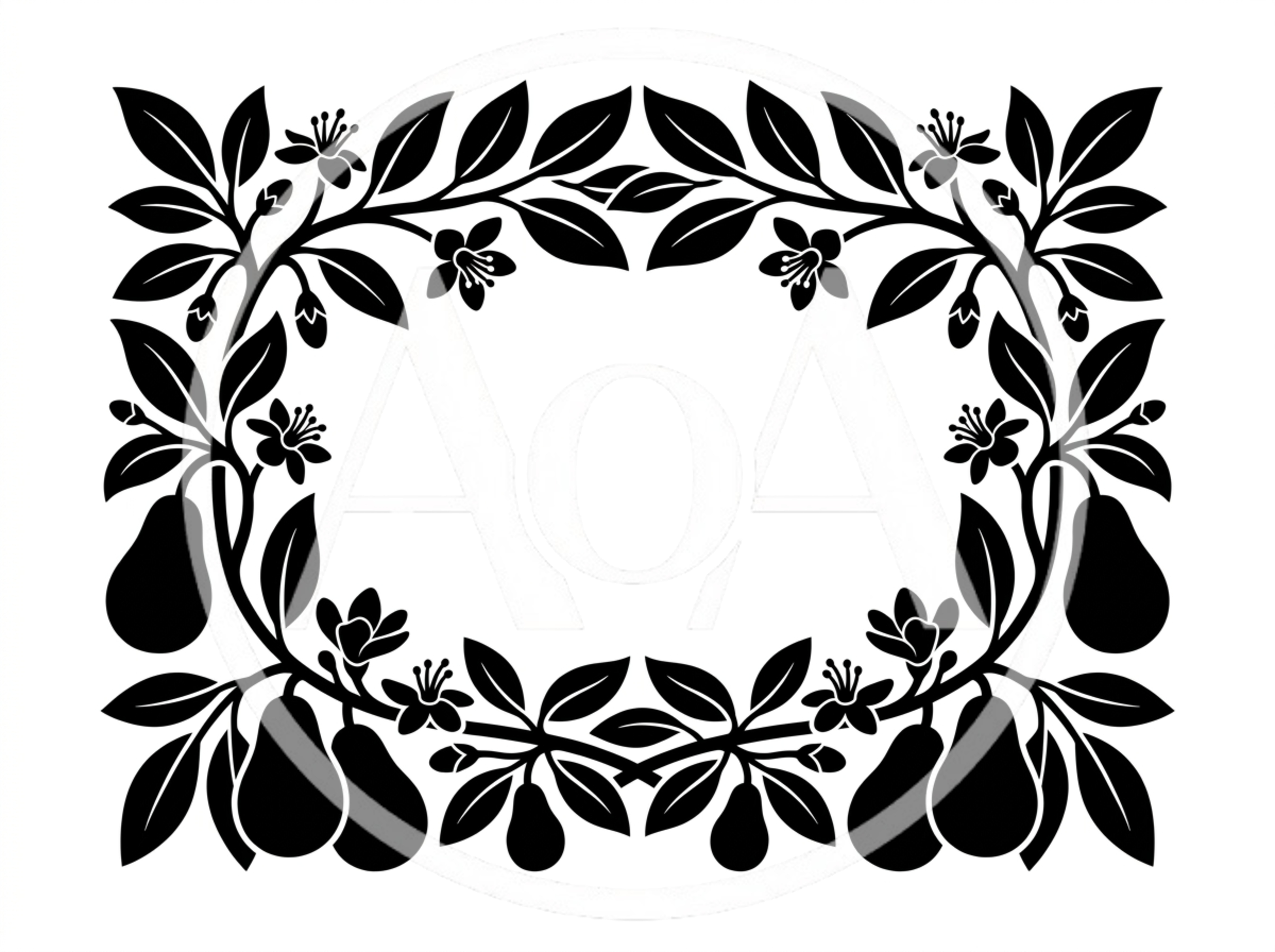 Black And White Pear Fruit Botanical Frame Illustration