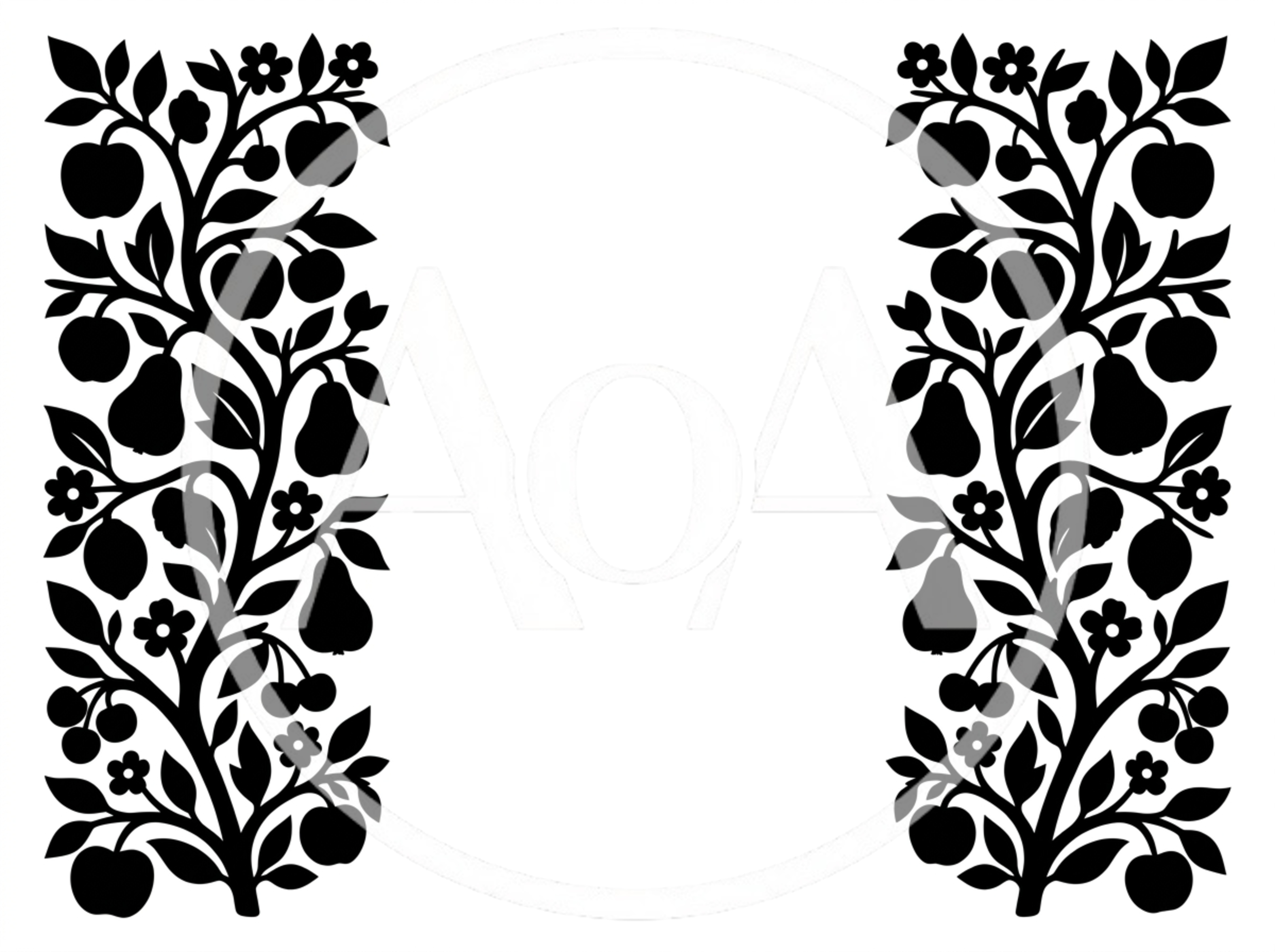 Symmetrical Fruit Tree Border Illustration