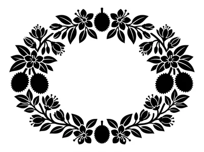 Black and White Floral Wreath with Durian Fruit