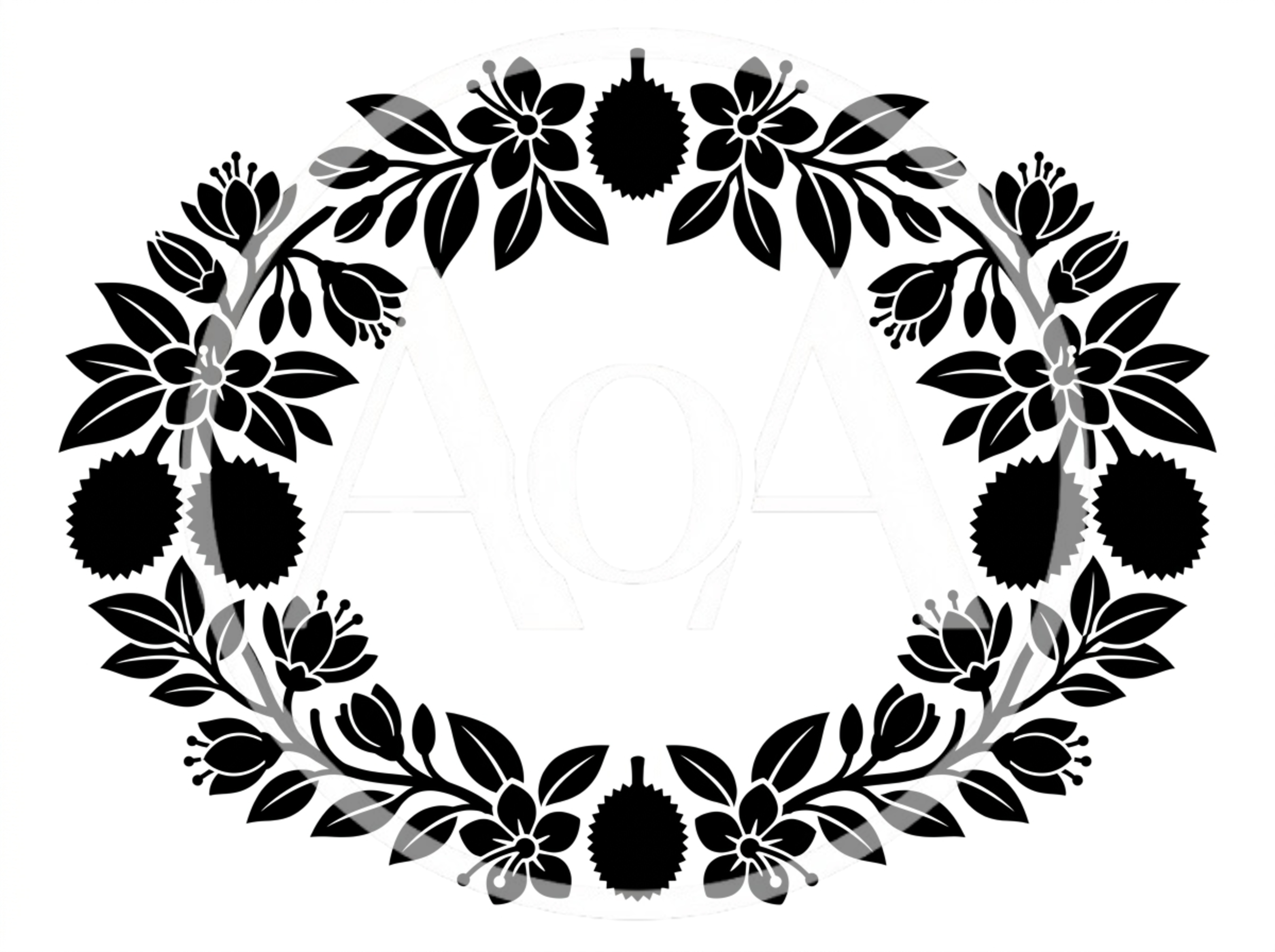 Black and White Floral Wreath with Durian Fruit