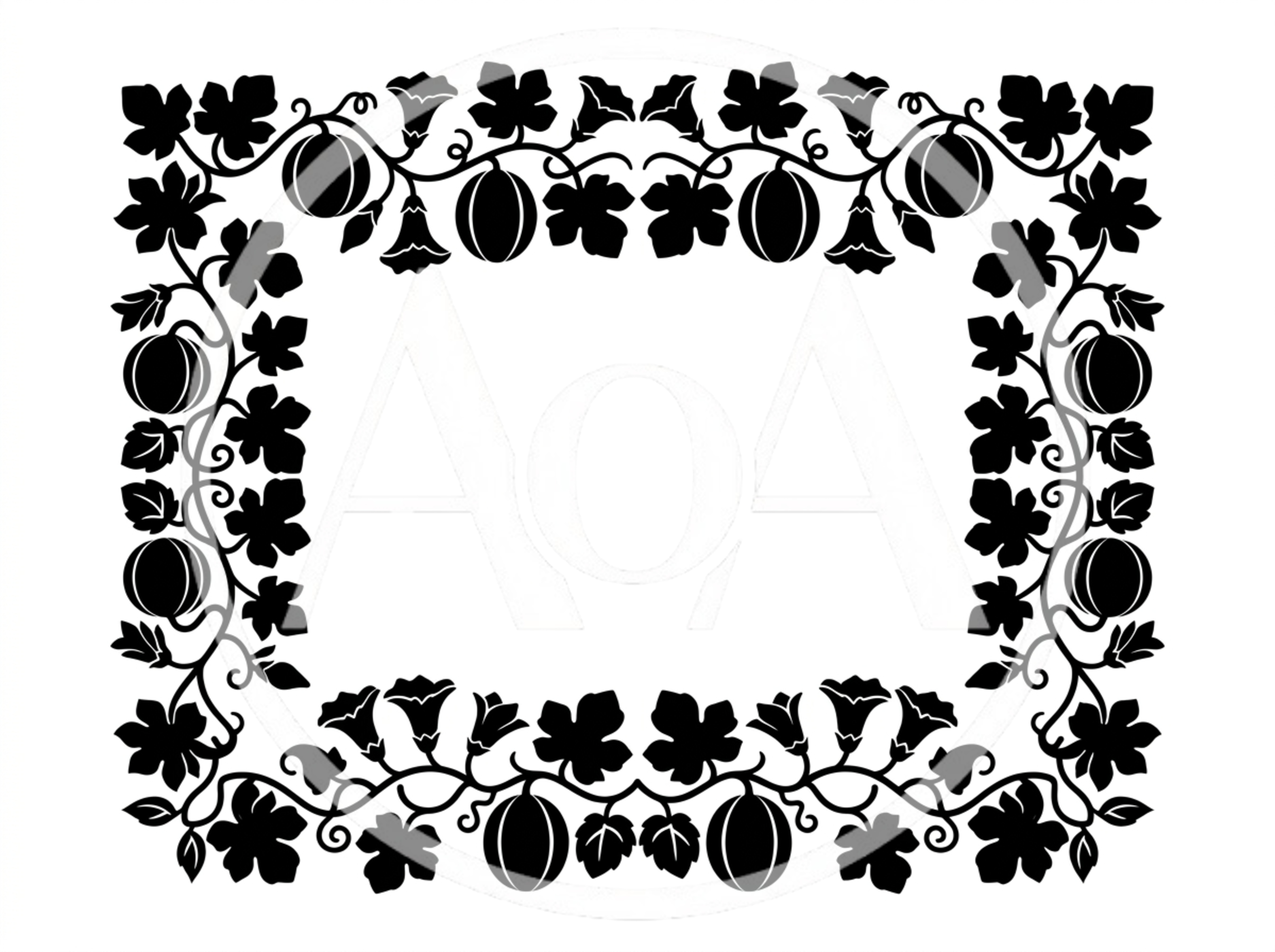 Decorative Floral Frame With Pumpkins And Vines