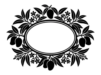 Black And White Mango Fruit Floral Frame Illustration